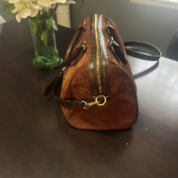 Coach Large Brown Suede Rowan Satchel - Picture 3 of 6